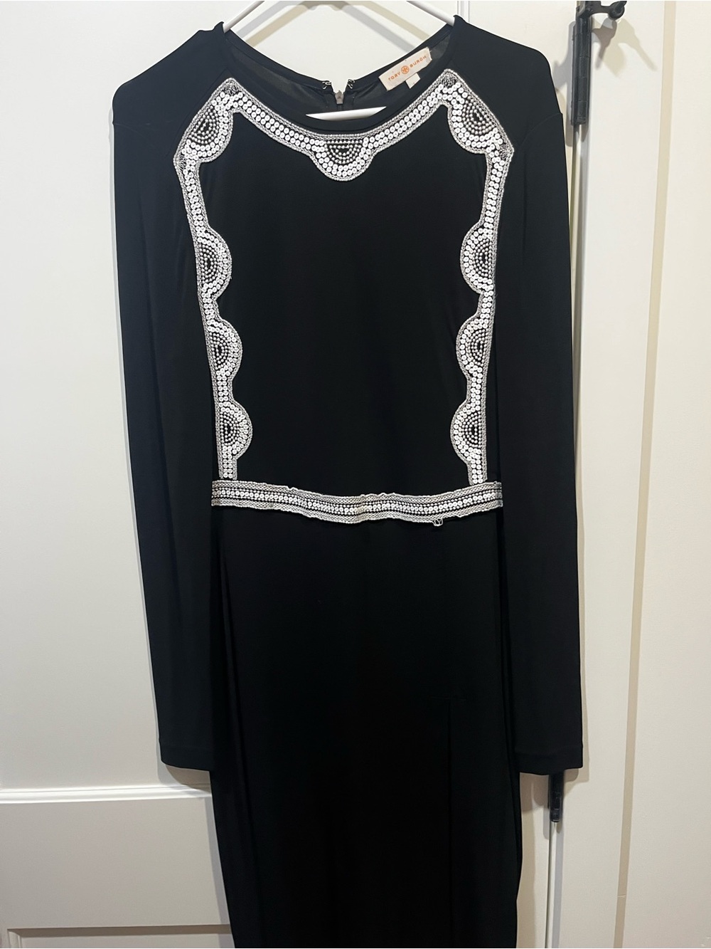 Tory Burch black beaded long sleeve dress